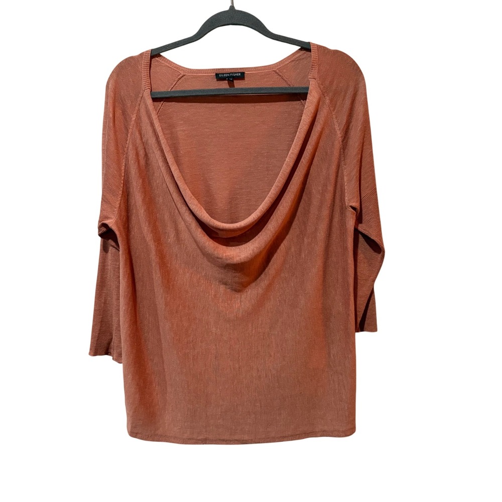 Eileen Fisher Sweater Womens Large Mauve Pink Silk Linen Cowl Neck Draped‎ Knit